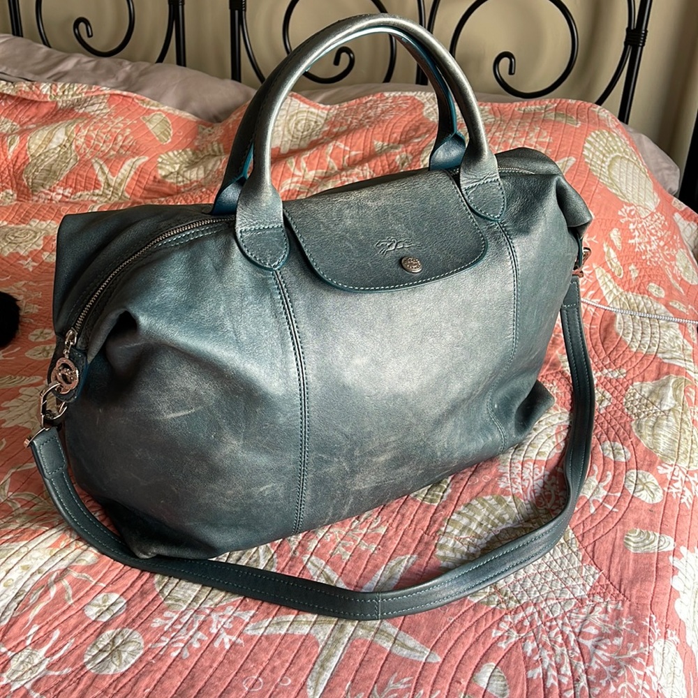 Longchamp Modele Depose in Teal distressed leather